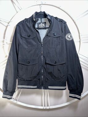 Express Men's L.V.T.H.N NYC Military Bomber Jacket Black